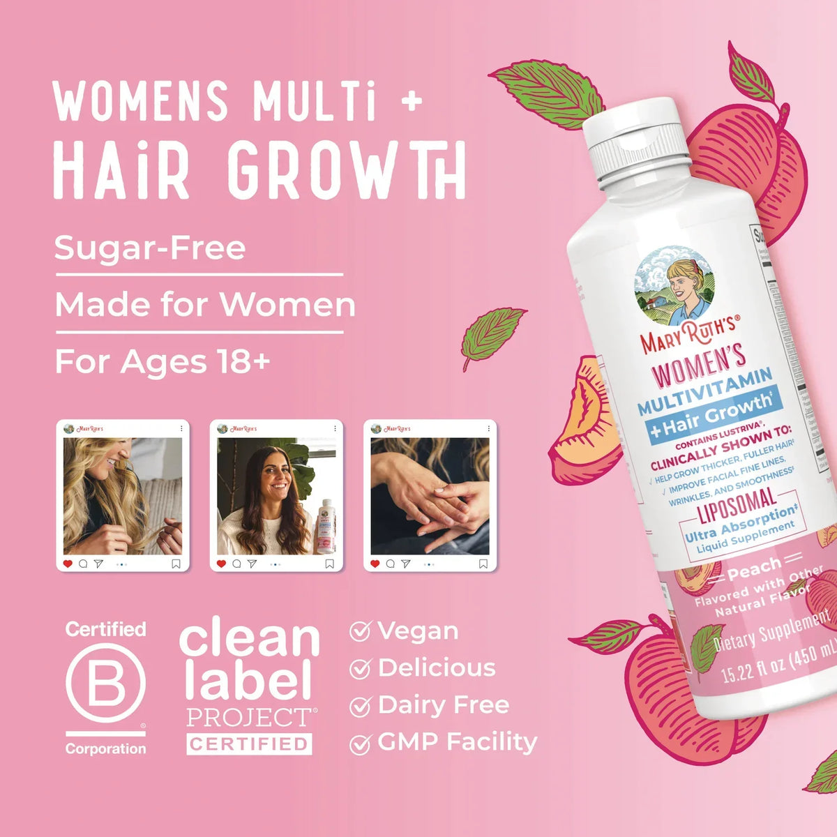 Women's Multivitamin + Hair Growth Liposomal - Peach