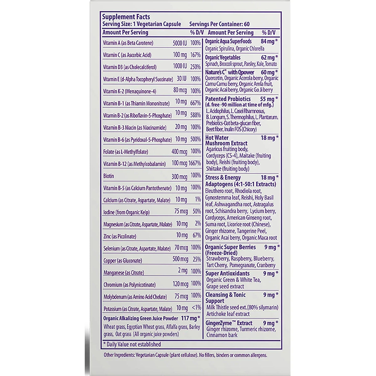 Earth's Blend Multi-Vitamin One Daily Superfood No Iron