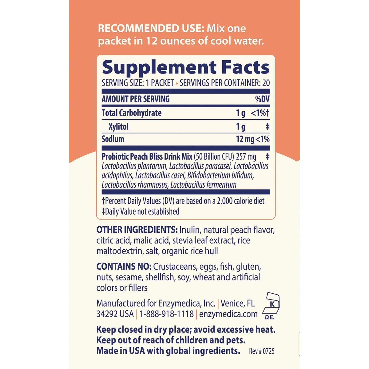 SubCulture Probiotic Drink Mix - Peach Bliss