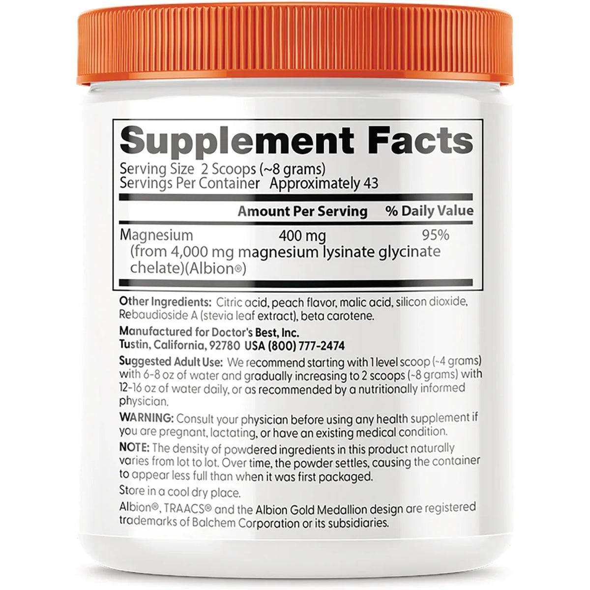 High Absorption Magnesium Powder Lysinate Glycinate- Sweet Peach