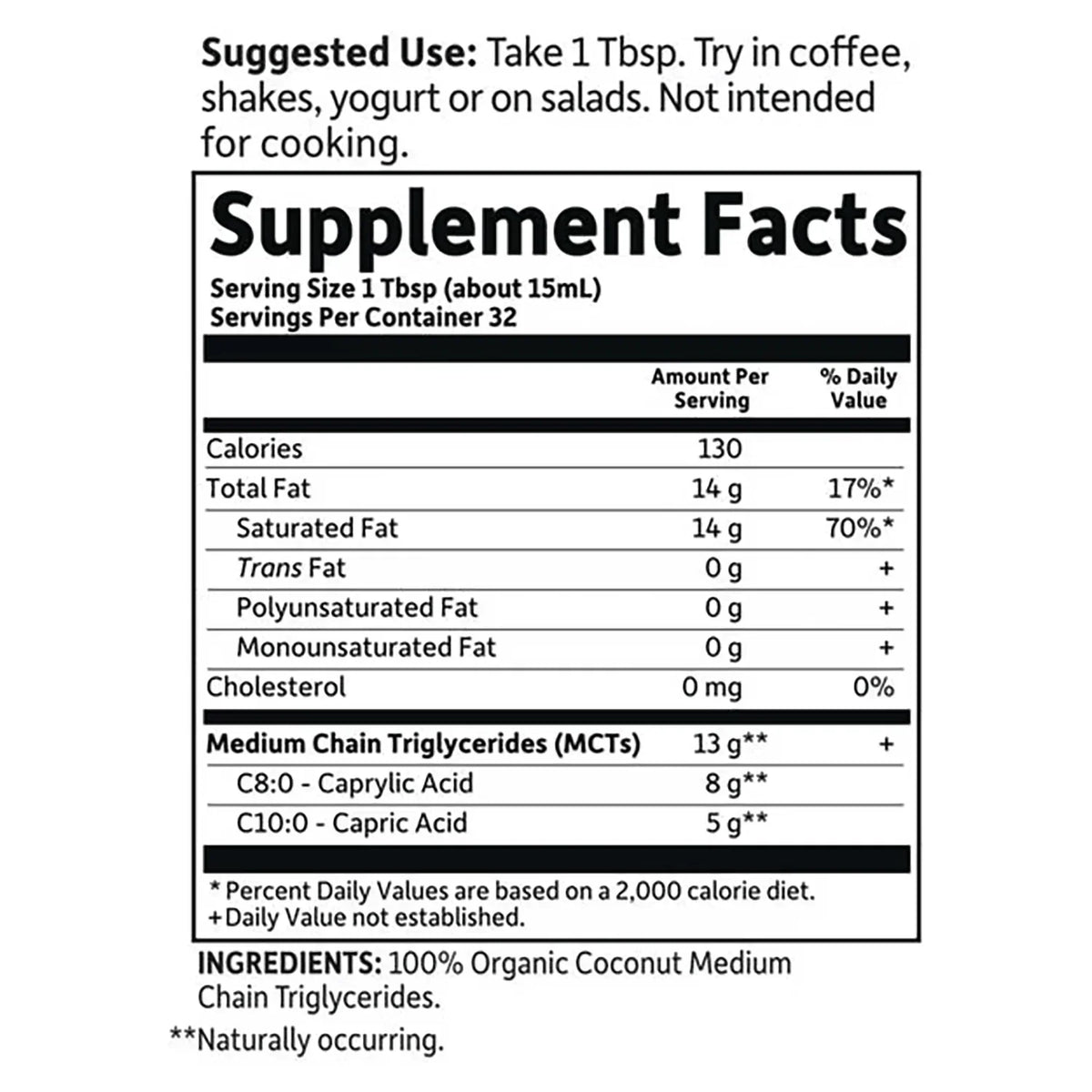 Dr. Formulated Brain Health Organic Coconut MCT Oil - Unflavored