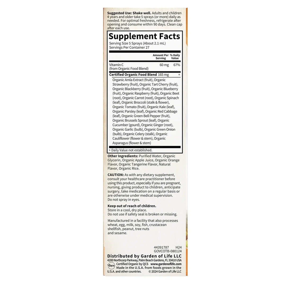 Organics Vitamin C Organic Spray - Orange-Tangerine