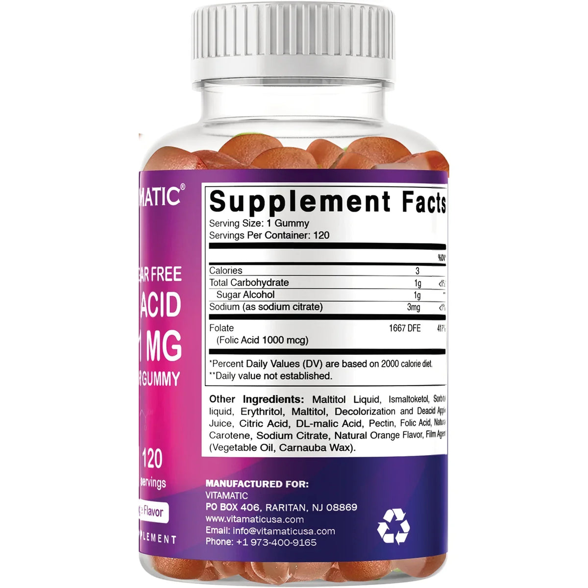 Sugar Free Folic Acid Gummies - Natural Orange